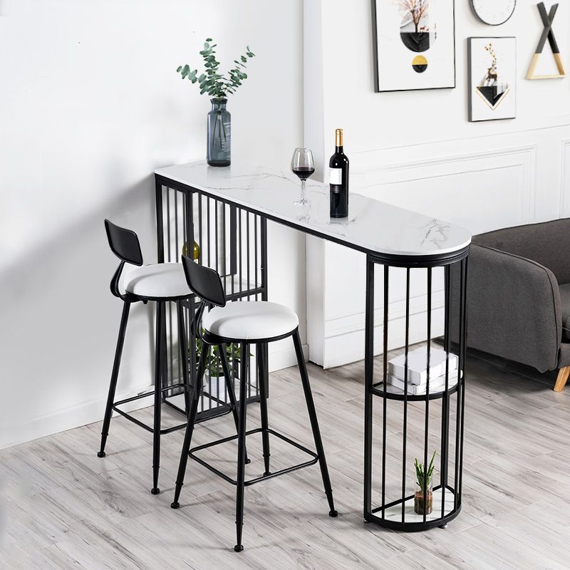 Glam Style Bar Bistro Set 1/3 Pieces Stone Bar-Height Bar table with Upholstered Stools