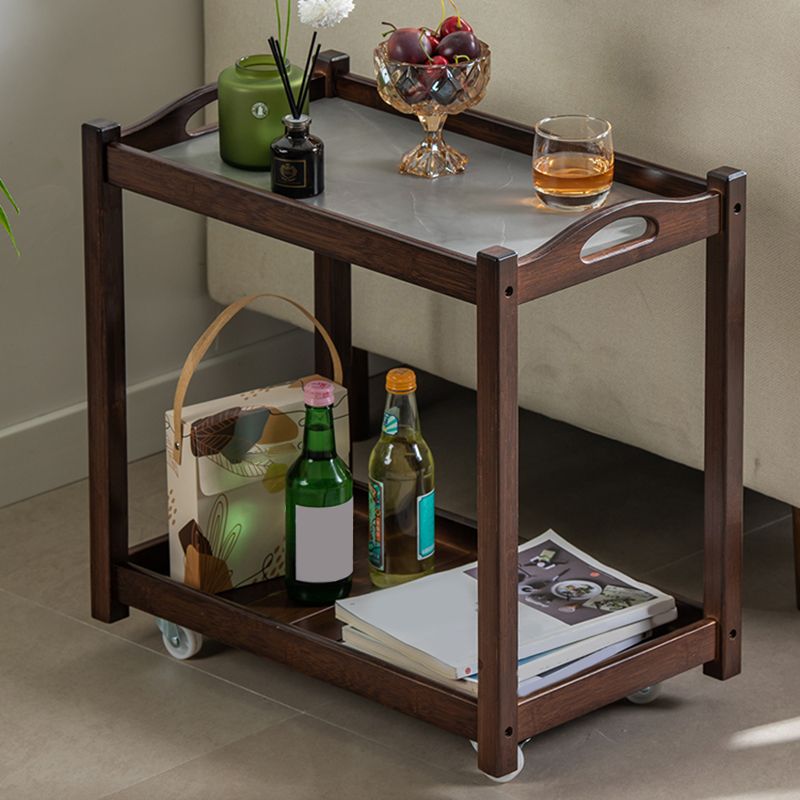 Contemporary Solid Wood 4 Legs Square Double Tier Accent Side Table