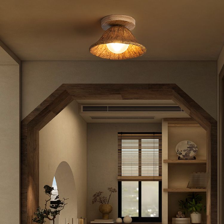 Modern Globe Flush Light Fixture Wood 1 Light Flush Mount Ceiling Fixture in Brown