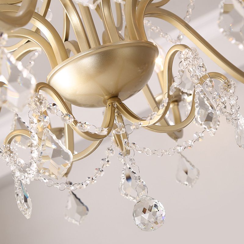 Clear Crystal Pendant Lamp with Candle Lamp Holder Vintage Country Style Chandelier Lighting in Gold