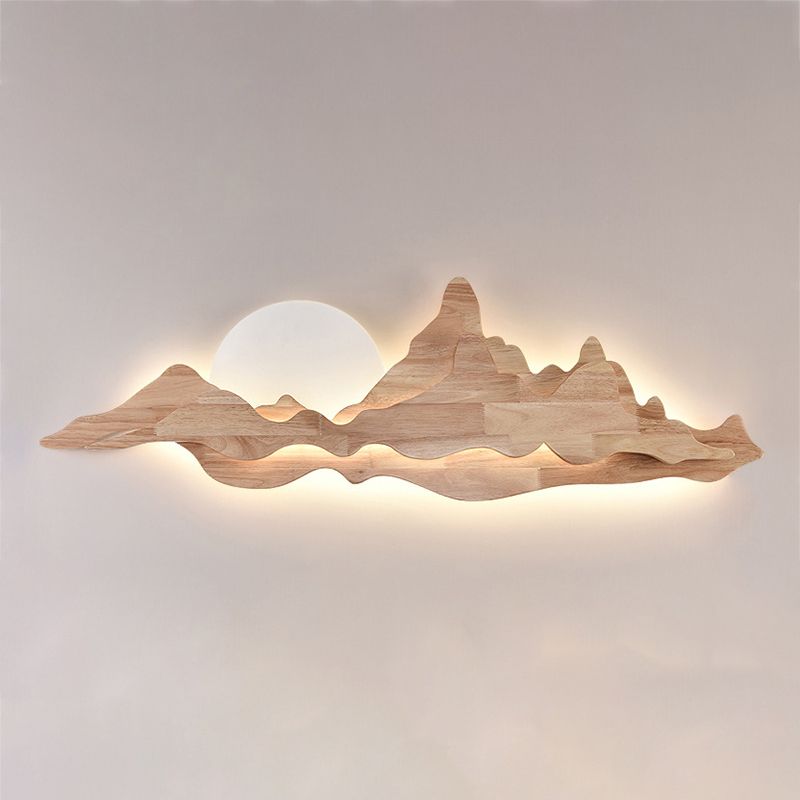 Cloud Shape Wooden Wall Sconce 1 Light Wall Mount Lamp with Acrylic Shade for Living Room