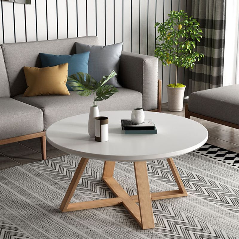 Contemporary Round Wood Coffee Table Cross Legs Cocktail Table
