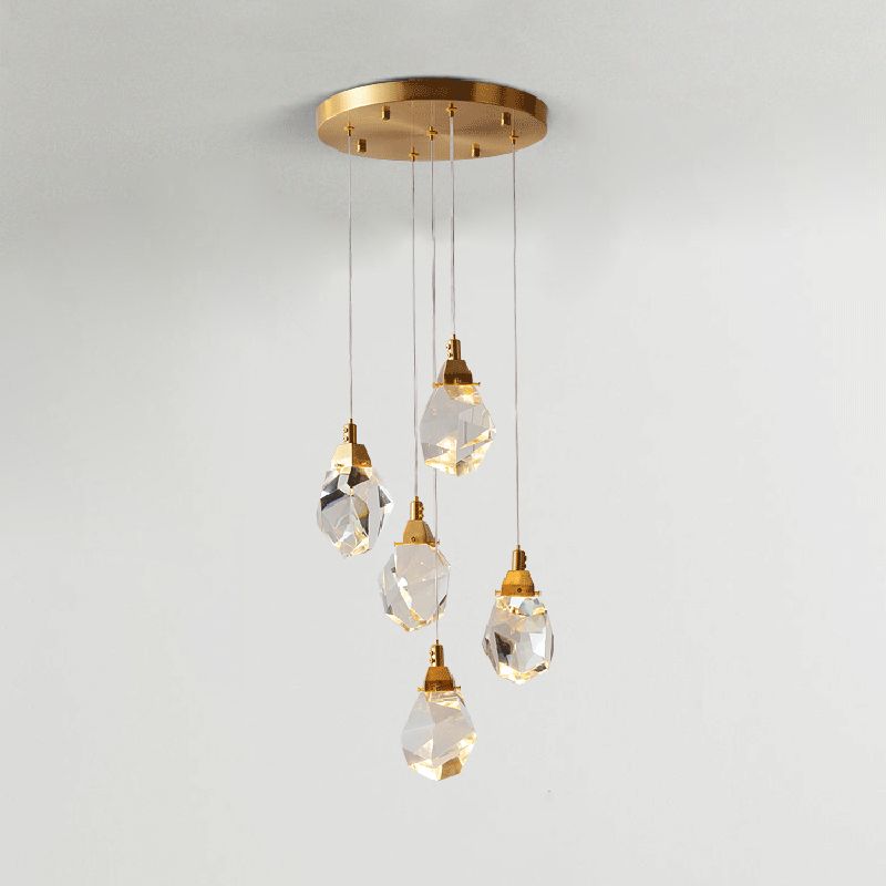 Crystal Gold LED Pendant Light in Modern Style Copper Geometric Hanging Lamp for Commercial Place