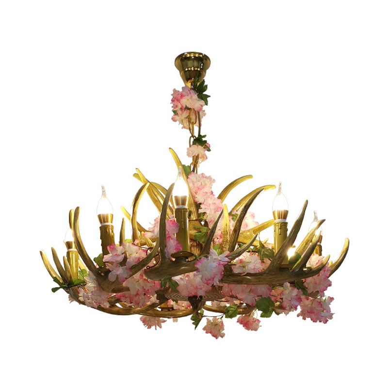 Antler Resin Chandelier Lighting Industrial 12 Lights Restaurant LED PLADIER LED AU ROSE AVEC CHERRY BLOSSOM