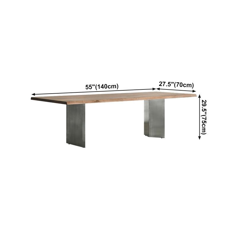 Rectangle Glam Dining Table Solid Wood Brown Fixed Table with Double Pedestal Base