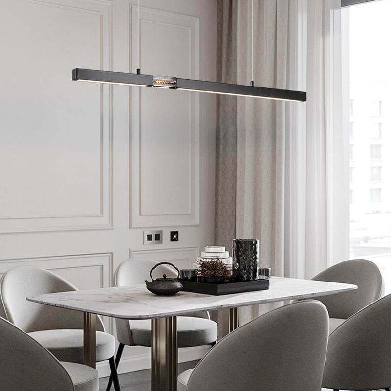 Linear Island Lighting Fixtures Contemporary Metal Island Ceiling Light for Dining Room