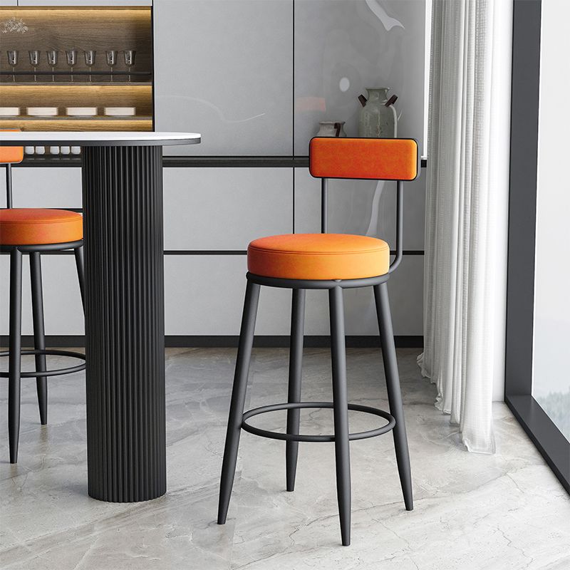 Modern Backrest Armless Counter Stool Iron Kitchen Bar Stool with Leather Cushion