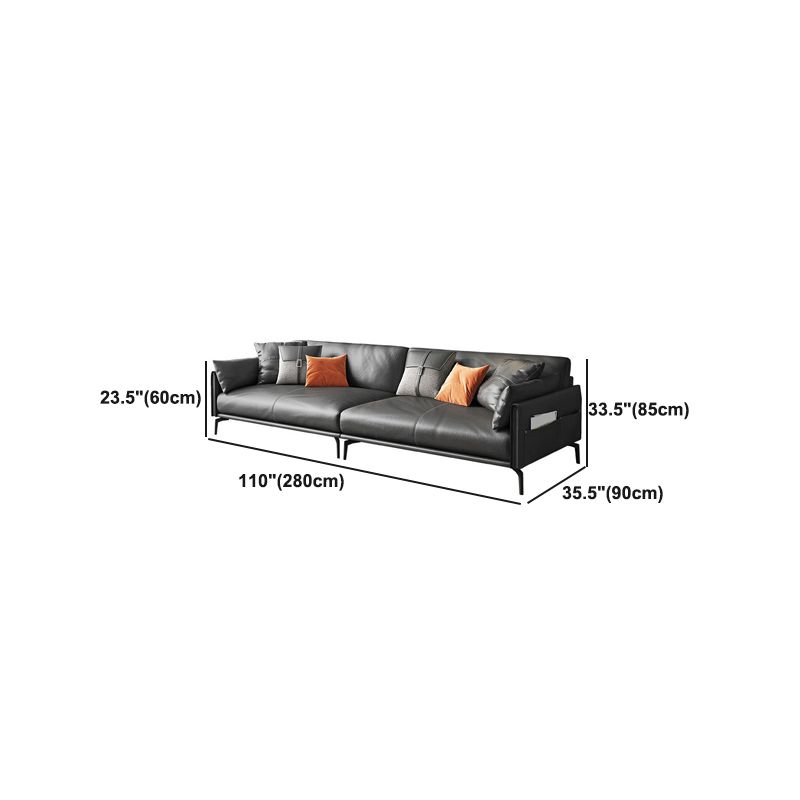 Scandinavian Dark Gray Stain-Resistant Storage Grain Leather Sofa & Chaise