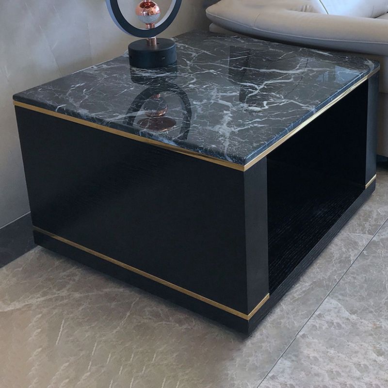 Square Stone Top End Table Glam Frame Sofa Side End Table for Living Room