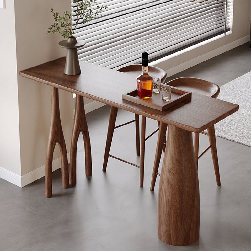 Pine Wood Rectangle Pub Table with Double Pedestal for Living Room