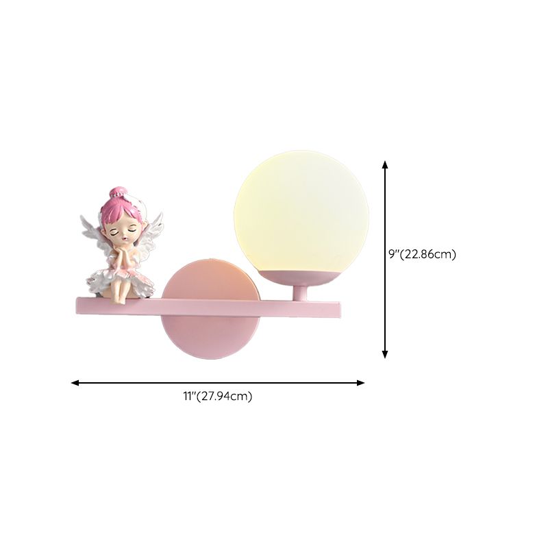 Metal Ball Shape Wall Sconce Kid 1 Light Wall Light Sconce in Pink (Decoration Included)