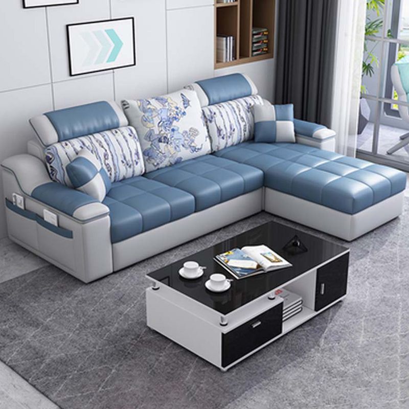 Contemporary Faux Leather/Fabric Sofa with Bolster Pillows for Living Room