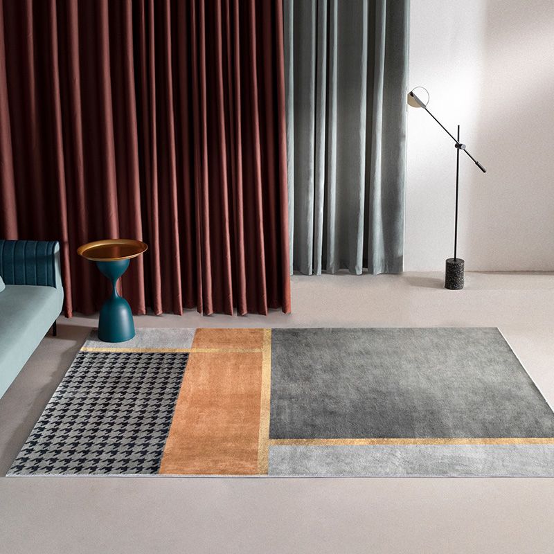 Grey Living Room Carpet Modern Geometric Pattern Area Rug Non-Slip Backing Rug