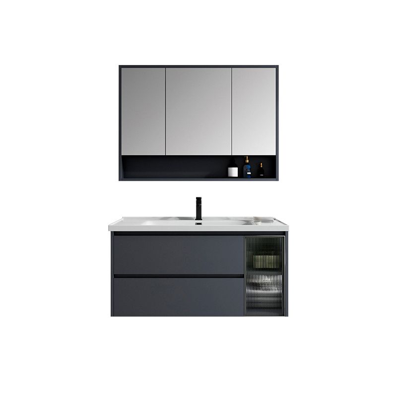 2 Drawers Vanity Mirror Single Sink Wall Mount Rectangle Bathroom Vanity with Door