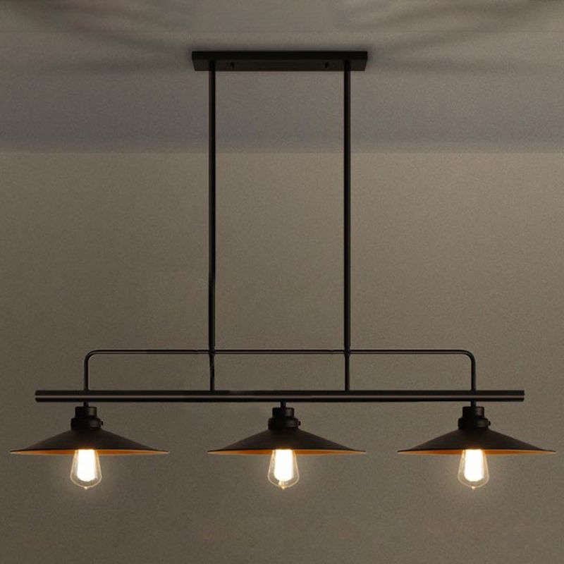3-Lights Wrought Iron Island Light Industrial Style Metal Saucer Shade Lighting Pendant in Black