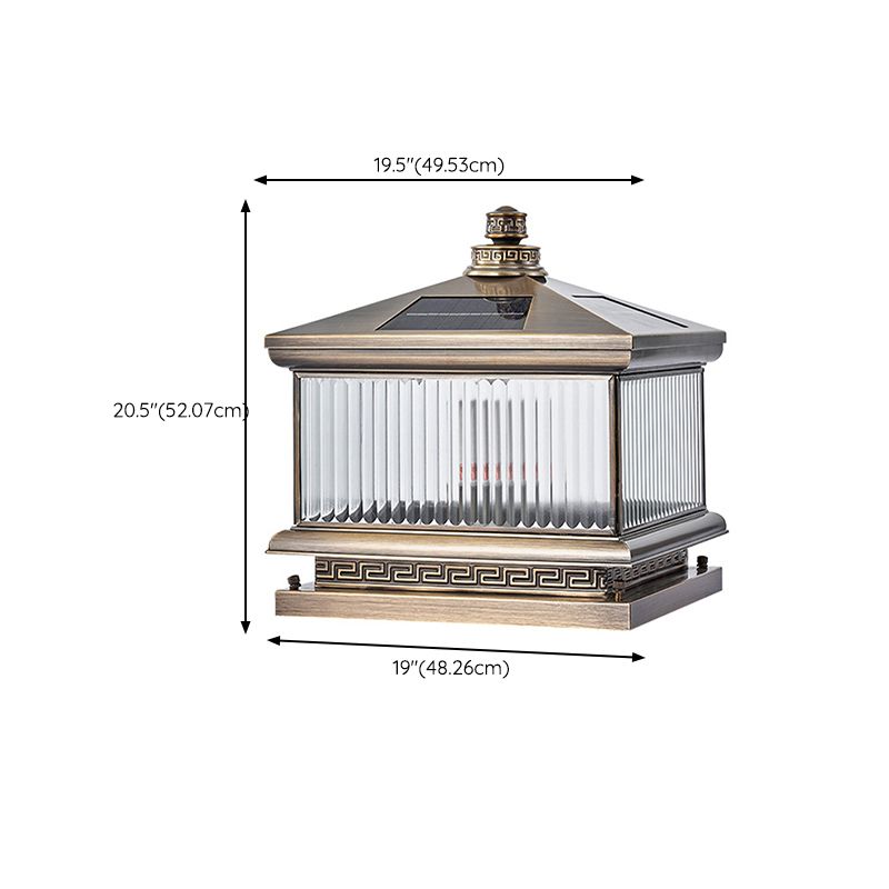 Rectangle Shape Metal Solar Pillar Lamp Modern Style 1 Light Outdoor Light in Bronze
