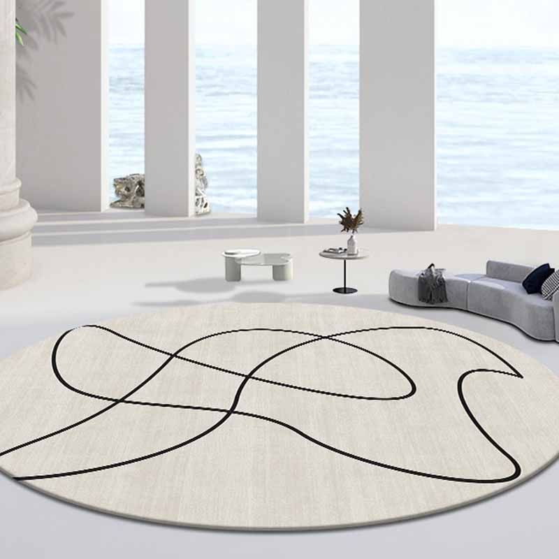 White Modern Area Carpet Line Pattern Polyester Area Rug Anti-Slip Washable Rug for Home Decor