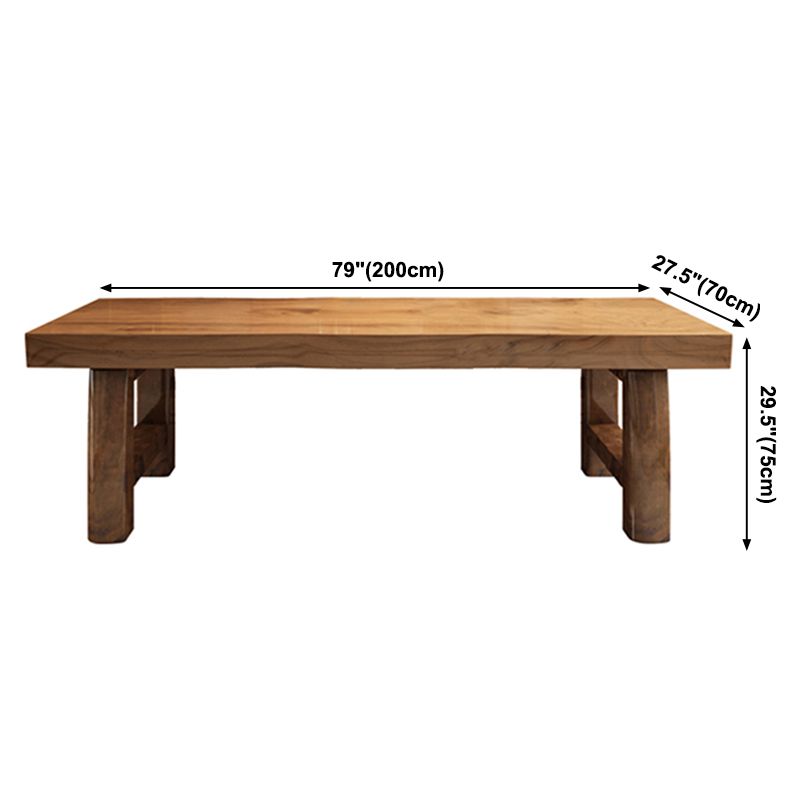 Table à manger de table en bois massif en pin avec piédestal double, en marron