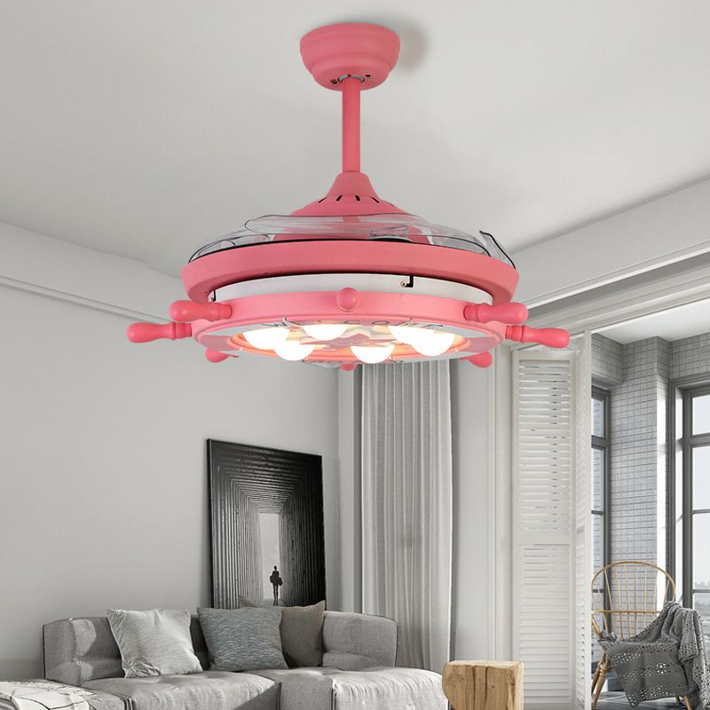 4 Blades Schiff Ruder Deckenventilator Leuchtkinder Metall LED Pink Halbmontage Beleuchtung für Schlafzimmer, 42 "W.