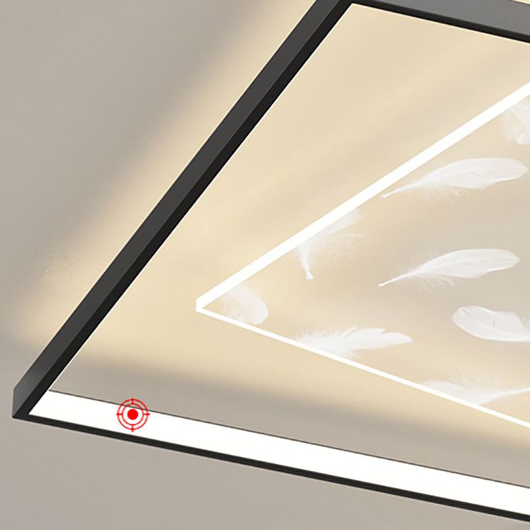 Rectangle Flush Mount Light Feather Pattern LED Ceiling Lamp for Living Room Dinning Room