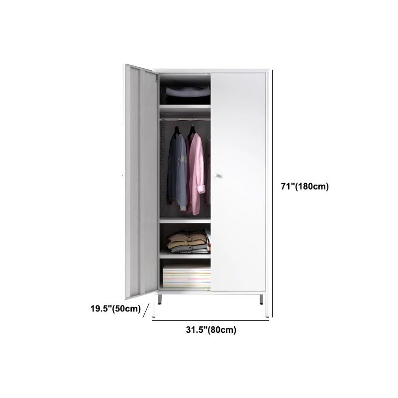 White Steel Wardrobe Cabinet with Adjustable Shelves Modern Wardrobe Closet