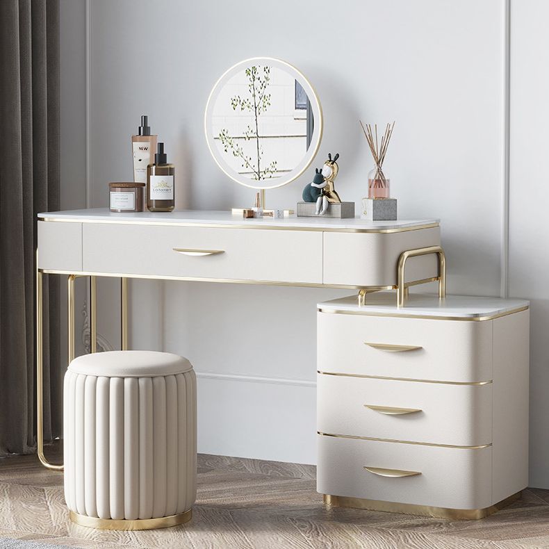 17.71" Wide Make-up Vanity Bright White Wood Vanity Set with 4 Storage Drawers