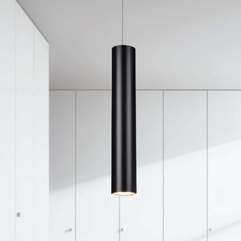 11"/19"/27" Height Cylinder Aluminum Pendant Lighting Minimalist Black LED Light for Dining Room in Warm/White