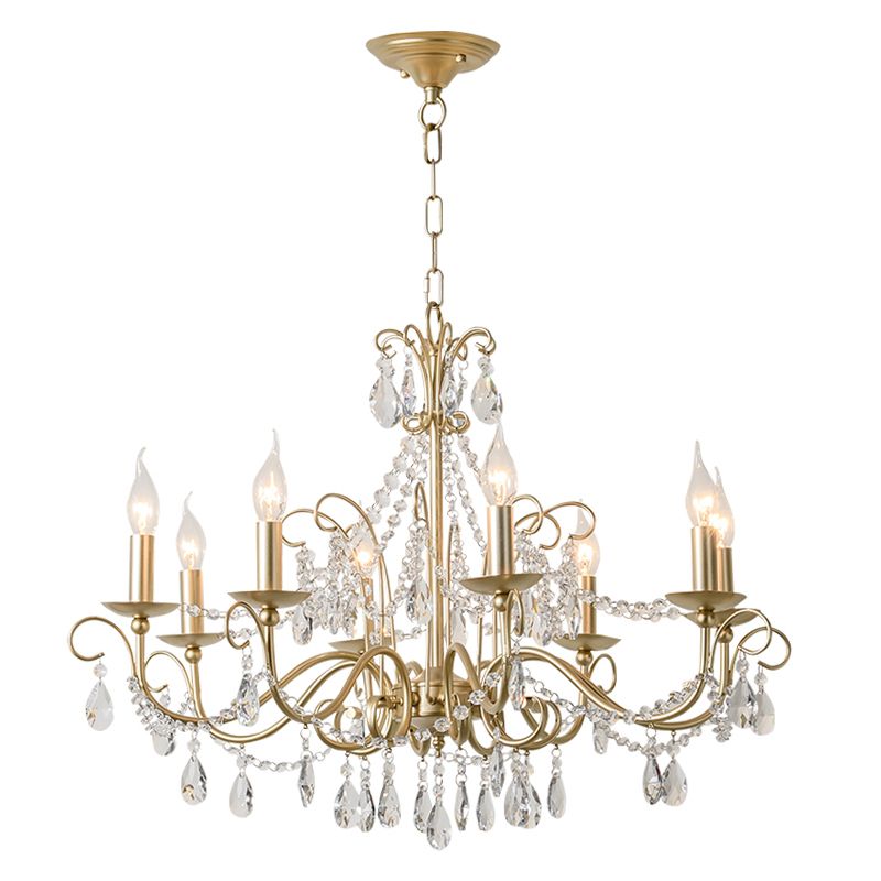 Candlestick French Style Chandelier Lighting Clear Crystal Multi Lights Metal Hanging Ceiling Light in Gold