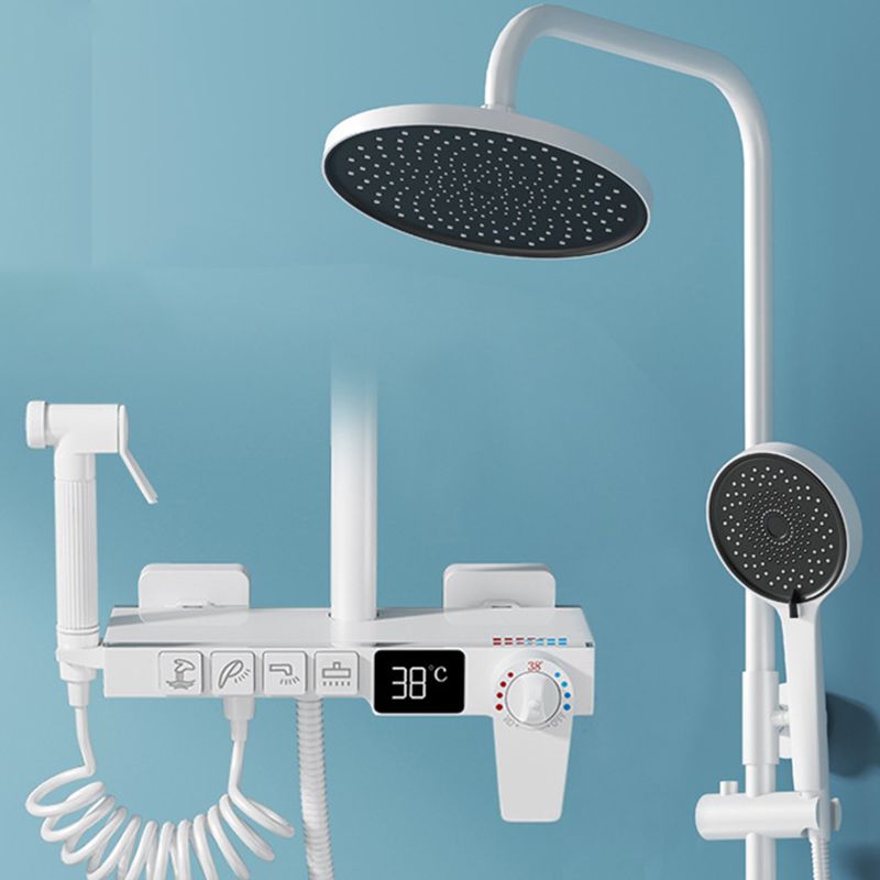 White Round Metal Shower Faucet Valve Included Shower Head Shower on Wall