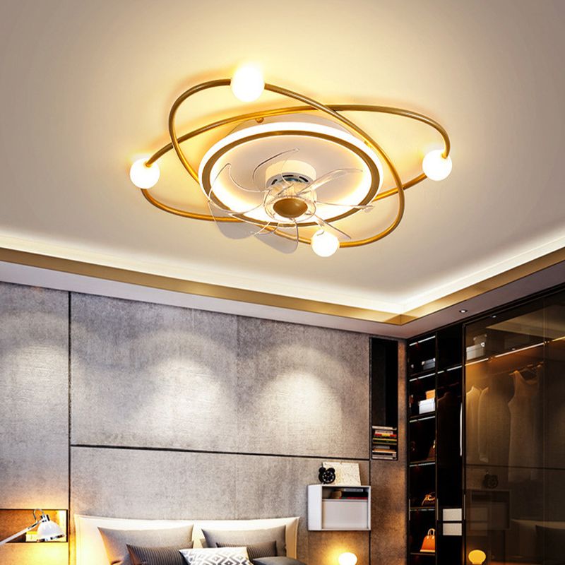 Modern Stylish Round Fan Light Fixture Acrylic Bedroom LED Semi Flush Mount Lamp