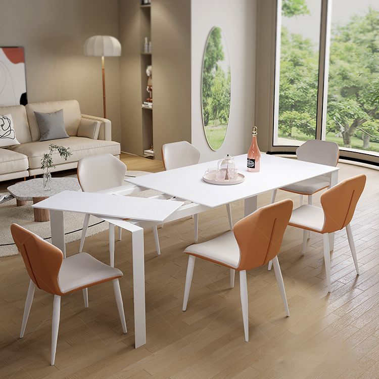 Modern 1/3/4/7 Pieces Dining Room Table Rectangle Stone Extendable Furniture in White