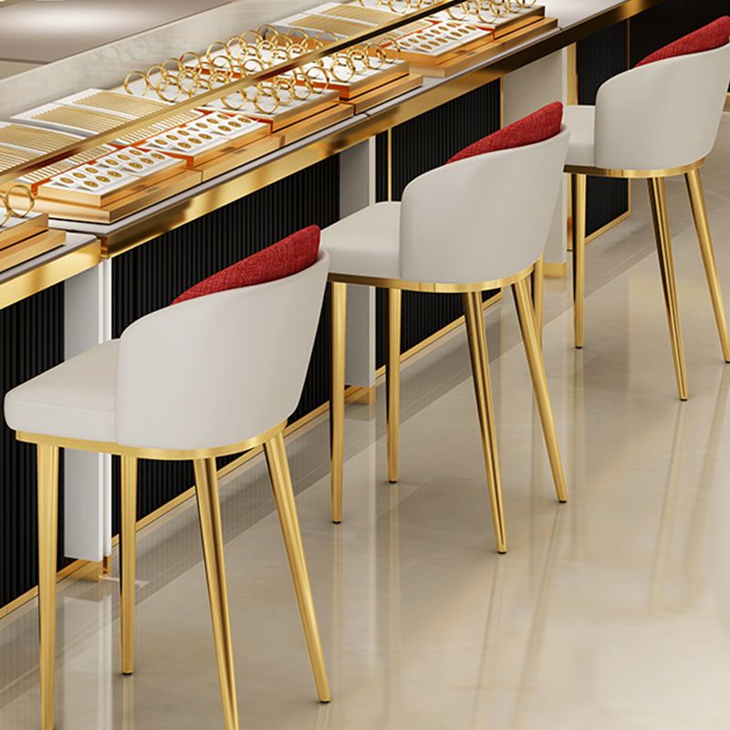 30.34'' Leather Glam Bar Stool Matte Finish Upholstered Restaurant Stool