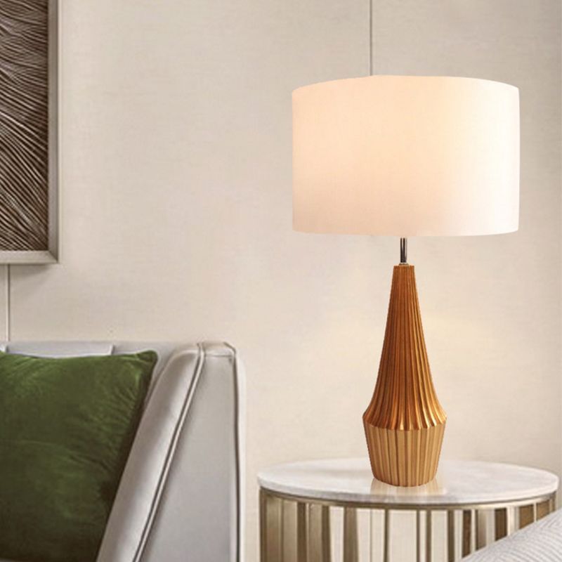 En résine striée en forme de larme en forme de nuit Lumière de nuit contemporaine 1 lampe de table de bulbe avec nuance de tissu rond noir / blanc