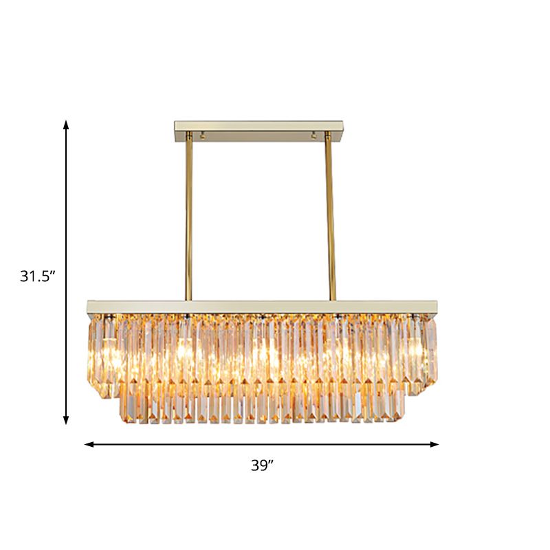 Rechthoek hangende lampkit eigentijds helder/barnsteen kristallen blok 10 lichten eetkamer eilandlamp, 31,5 "/39" w