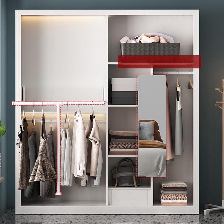 Contemporary Style Wood Wardrobe White Colour Wardrobe Closet with Sliding Door