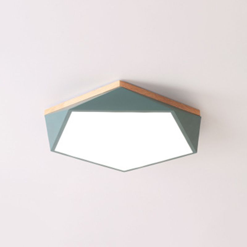 Geometric Bedroom Ceiling Mounted Light Acrylic Macaron LED Flush Mount Lighting with Wood Decoration