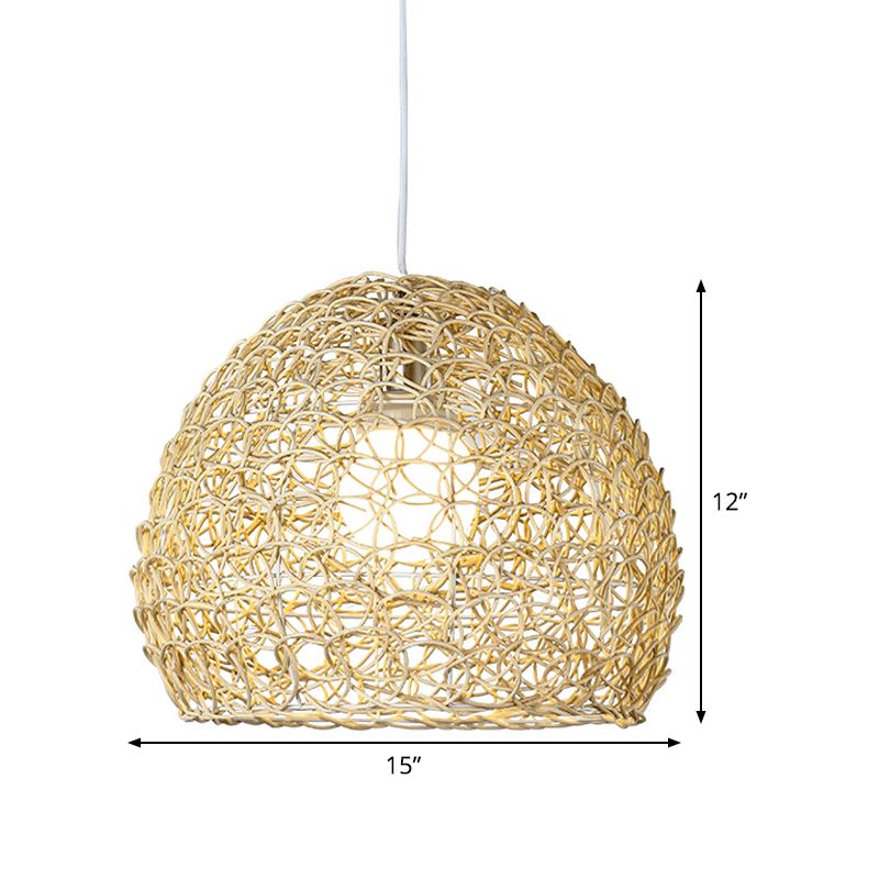 Hemispherical Pendulum Light Simple Bamboo Single Beige Pendant Light Fixture for Dining Room