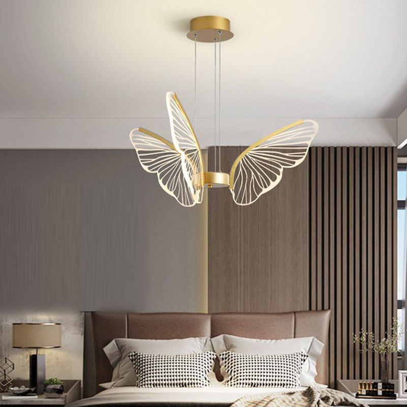 Butterfly Shape Metal Hanging Light Modern Style Multi Lights Cluster Pendant in Gold