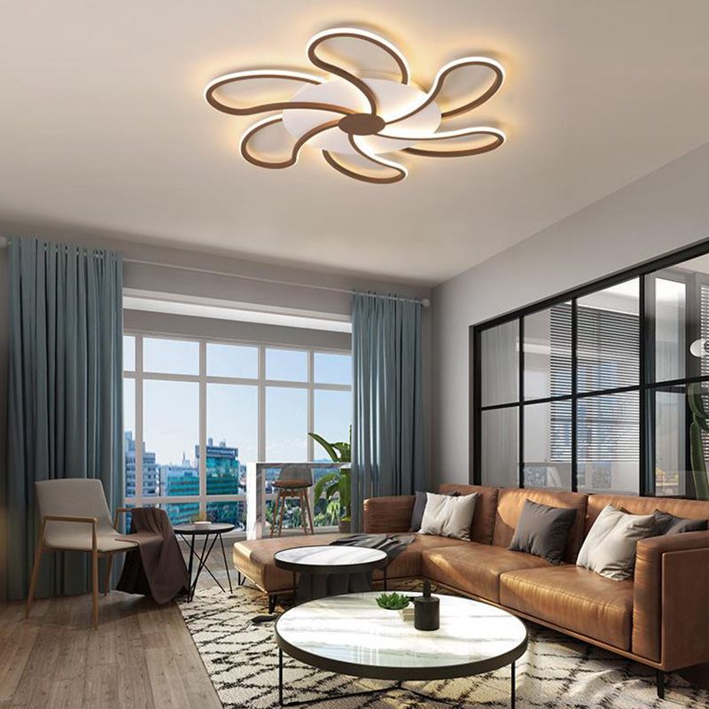 Flower Flush Light Zeitgenössische Acryl-Deckenleuchte mit 5/6/7 Köpfen, braune Deckenleuchte in warmem/weißem Licht, 31,5"/39"/46,5" breit