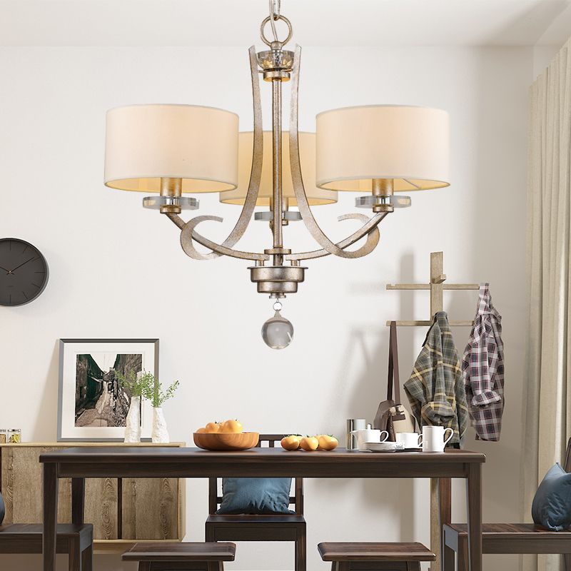 3 lampadario classico di tamburi classico di luce a sospensione leggera in bianco per camera da letto con cristallo