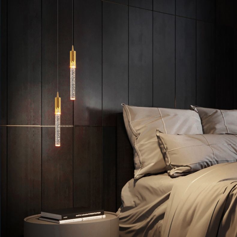 Luxury Cylinder Hanging Light, Minimalist Crystal Shade with Metal Top for Restaurant, Bar