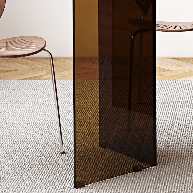Contemporary Dining Table Tempered Glass Dining Table with Double Pedestal for Dining