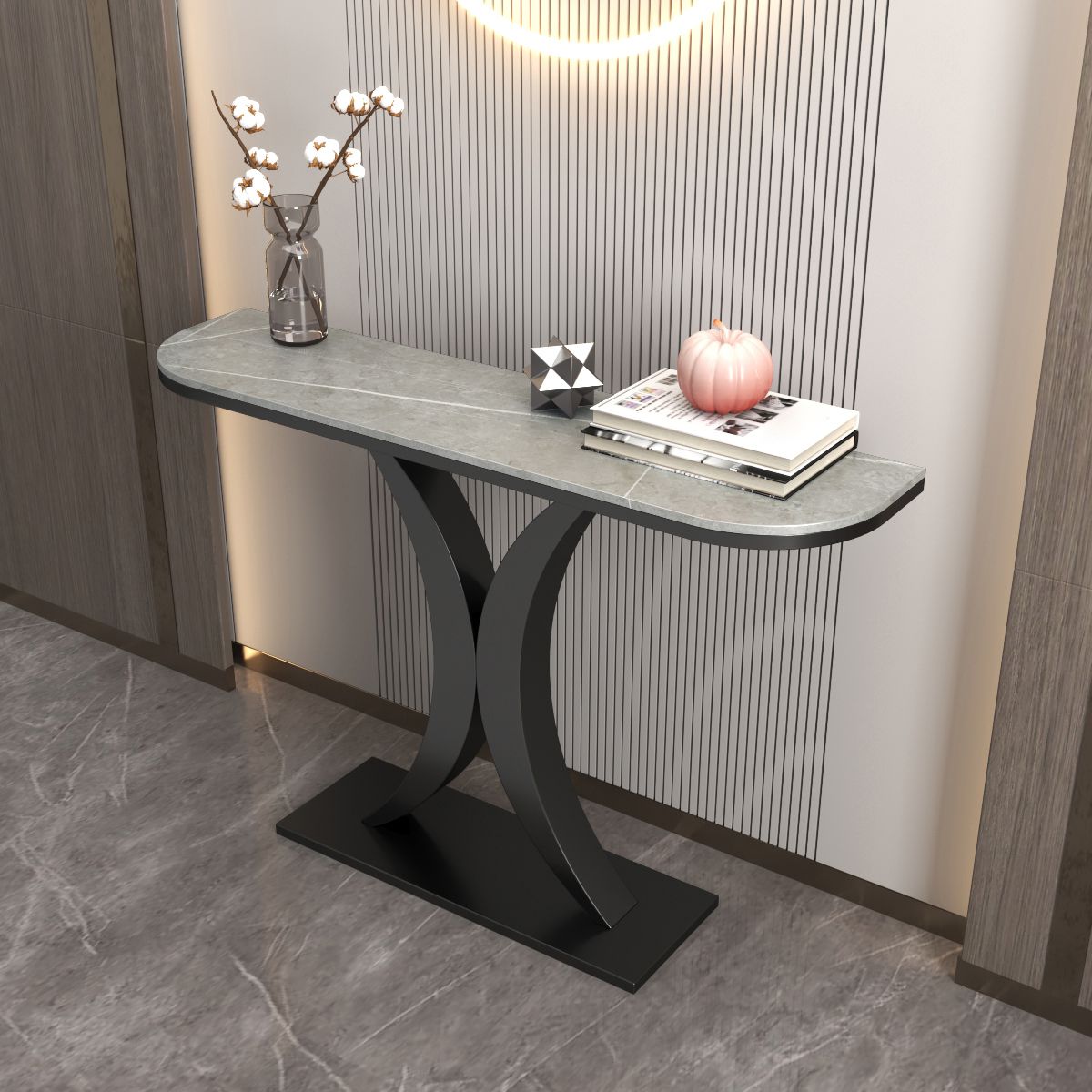 Half Moon Console Table 31.49" High Accent Table, Scratch Resistan