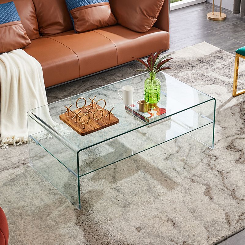 Modern 2-Tier Glass Coffee Table in Clear Sled 1 Single Cocktail Table