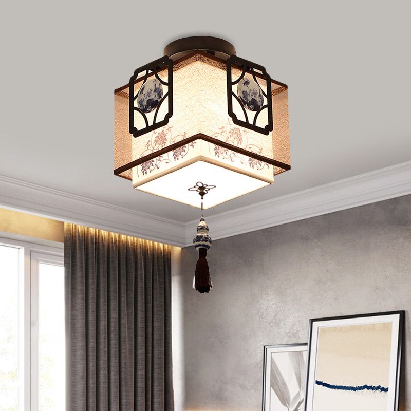 Plafonnier traditionnel à 1 ampoule en tissu carré noir