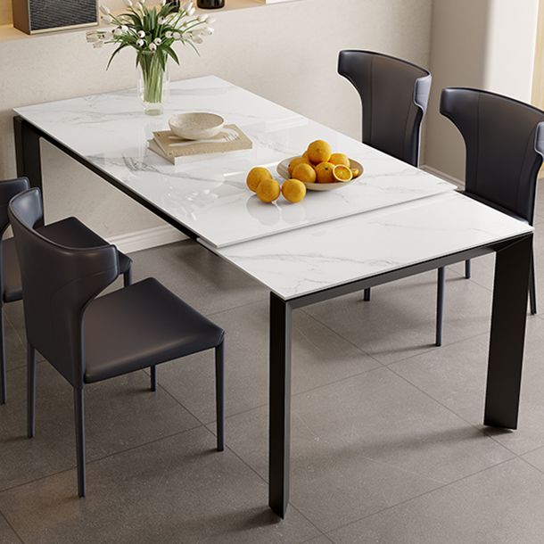 Modern Style 1/3/4/5 Pieces Dining Table Rectangle Stone Extendable Furniture in White