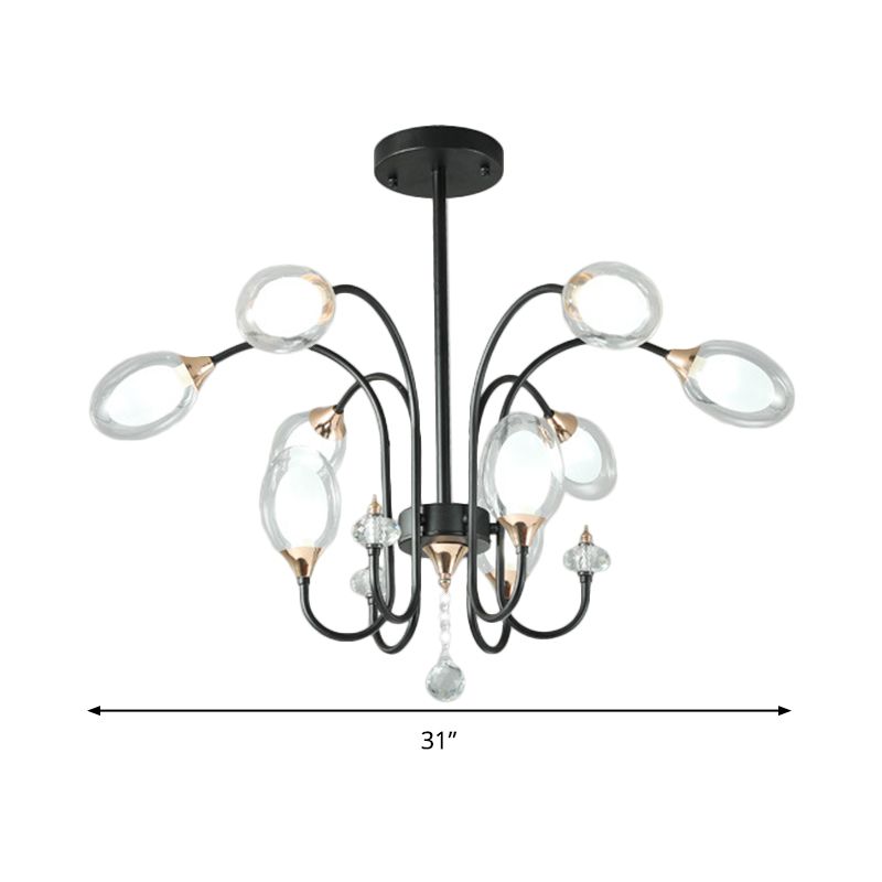 Oval Hanging Chandelier Contemporary Clear Glass 9/15 Bulbs Ceiling Pendant Light in Black