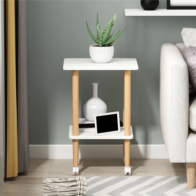 Modern Wood End Slide Table 2-Tier Corner Table with Storage
