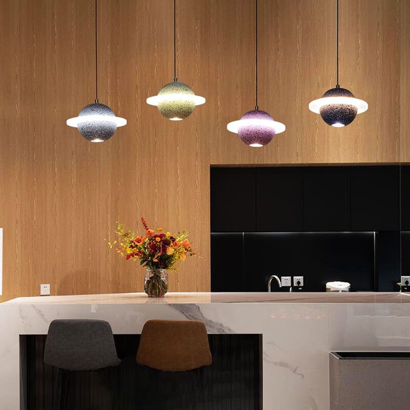 Lámpara colgante de cemento de forma de planeta LED Nordic moderno de cemento interior de cemento colgante