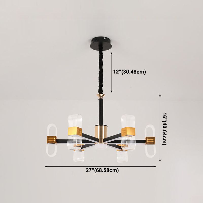 Metal Hanging Light Kit Postmodern Black-Gold LED Chandelier for Dining Room